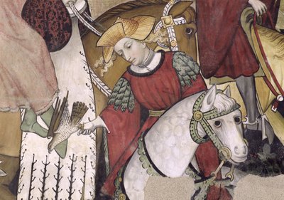 La Fuente de la Vida, detalle de un halconero liberando su ave, 1418-30 de Giacomo Jaquerio
